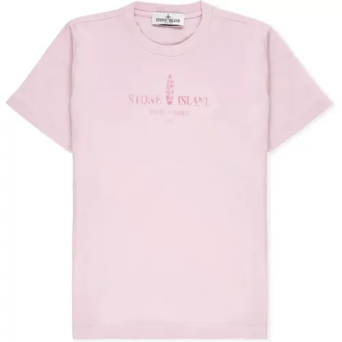 Rosa Baumwoll-T-Shirt für Jungen mit Kontrastierendem Logo - Stone Island - Modalova