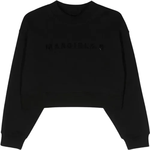 Schwarzer Pullover mit Kristall-Logo - Maison Margiela - Modalova