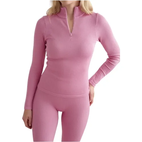 Peony Ribbed Wool Half Zip , Damen, Größe: M - Aim'n - Modalova