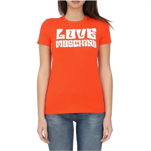 MaxI Logo Vorne Kurzarm T-Shirt , Damen, Größe: S - Love Moschino - Modalova