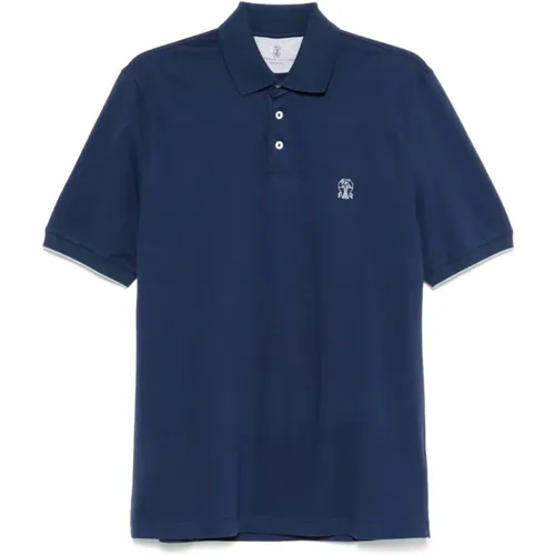 Blaues Poloshirt mit Wappenlogo , Herren, Größe: L - BRUNELLO CUCINELLI - Modalova