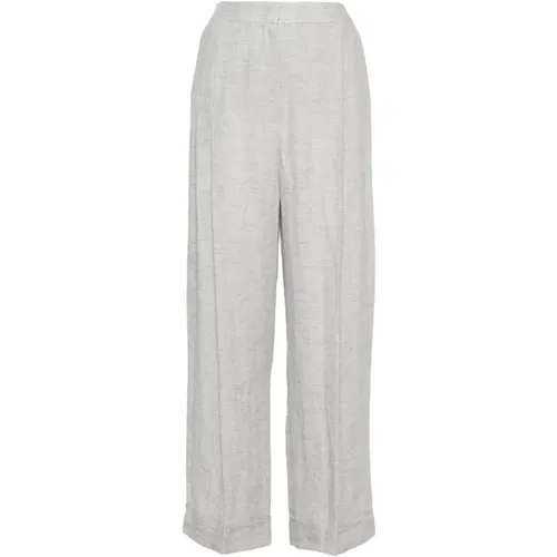 Grey Linen Blend Trousers with Dart Detailing , female, Sizes: M, 2XS, XL, L - Emporio Armani - Modalova