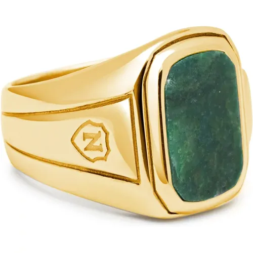 Vergoldeter Grüner Jade Siegelring , Herren, Größe: 58 MM - Nialaya - Modalova