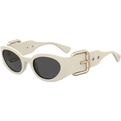 Sonnenbrille mit elfenbeinfarbenem Rahmen und grauen Gläsern , unisex, Größe: 53 MM - Moschino - Modalova