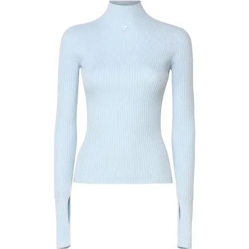 Ribbed Wool Cotton Sweater High Collar , female, Sizes: S - Courrèges - Modalova