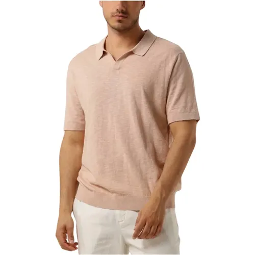 Pfirsich Leinen Strick Polo Shirt , Herren, Größe: L - Selected Homme - Modalova