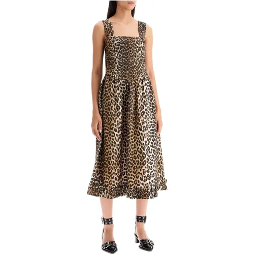 Leopardenmuster Baumwoll Midi Kleid , Damen, Größe: S - Ganni - Modalova