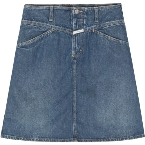 Denim Skirt with Contrast Stitching , female, Sizes: W26, W25 - closed - Modalova