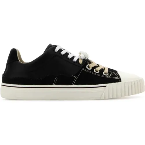 Stilvolle Schwarze Leder-Canvas-Sneakers , Damen, Größe: 37 EU - Maison Margiela - Modalova