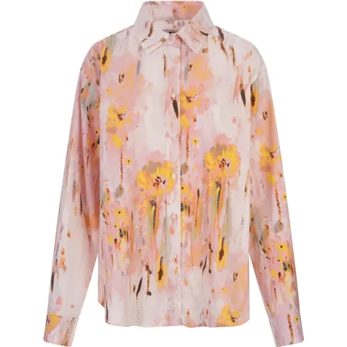 Rosa Artsy Flower Print Hemd , Damen, Größe: XS - MSGM - Modalova