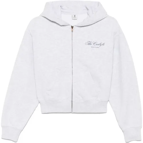 Grauer Sweatshirt mit Reißverschluss und Logo , Damen, Größe: XS - Sporty & Rich - Modalova