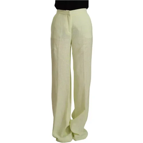 Green Cotton High Waist Straight Long Pants - Msgm - Modalova