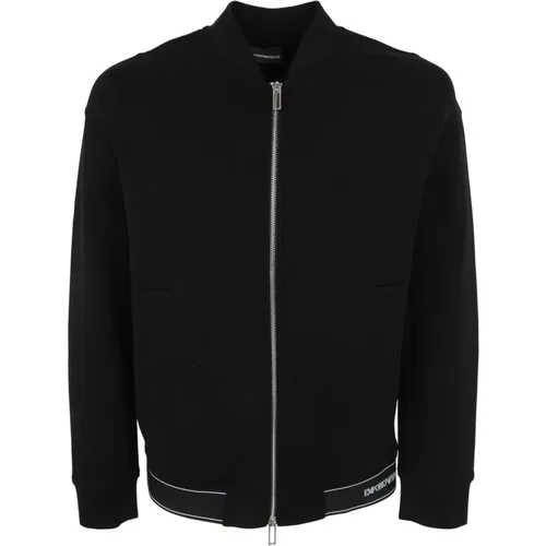 Blauer Sweatshirt mit Frontlogo und Reißverschluss , Herren, Größe: M - Emporio Armani - Modalova