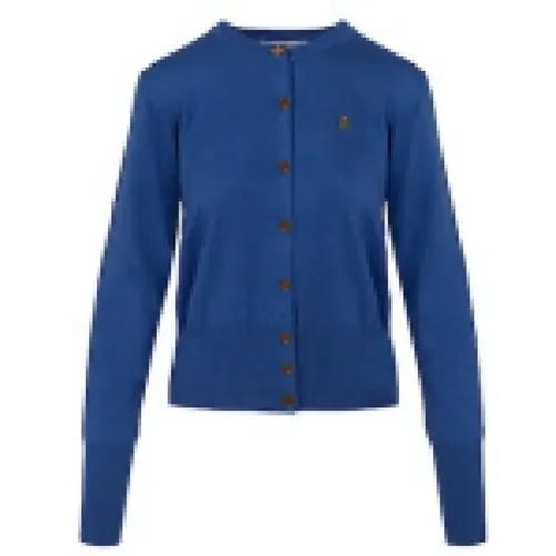 Blaue Baumwoll-Strickjacke mit Orb-Stickerei , Damen, Größe: M - Vivienne Westwood - Modalova