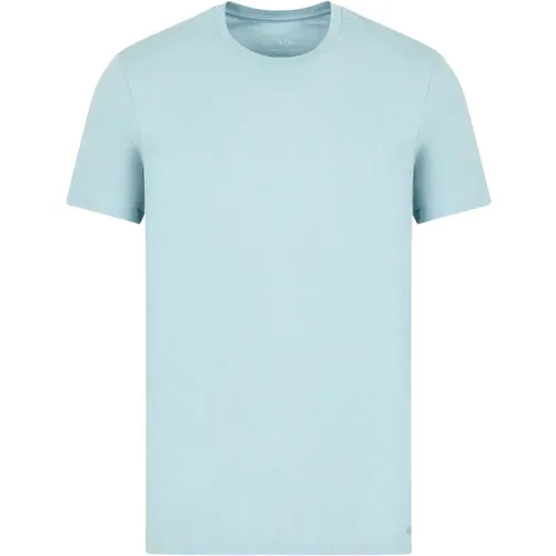 Blau Logo Print Baumwoll T-Shirt - Armani Exchange - Modalova