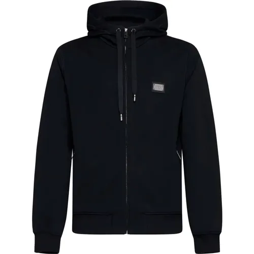 Cotton Hoodie with Zip Fastening , male, Sizes: S, L - Dolce & Gabbana - Modalova