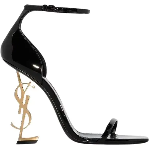 Opyum Sandals In Patent Leather With A Gold-Tone Heel , female, Sizes: 2 UK, 5 UK, 6 UK, 7 UK, 4 UK, 8 UK, 3 UK - Saint Laurent - Modalova