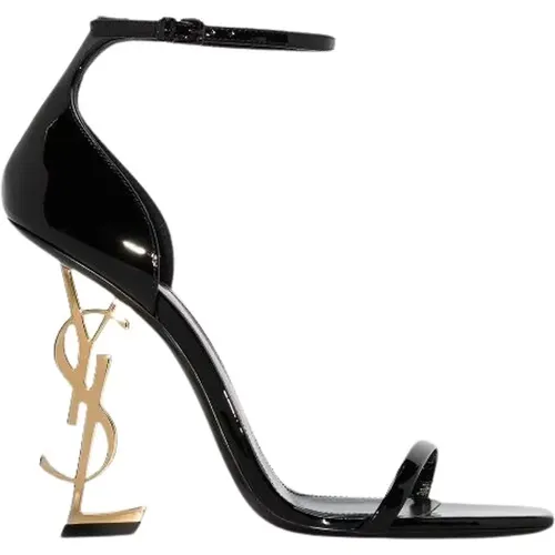 Opyum Sandals In Patent Leather With A Gold-Tone Heel , female, Sizes: 5 UK, 4 1/2 UK, 5 1/2 UK, 4 UK, 8 UK - Saint Laurent - Modalova