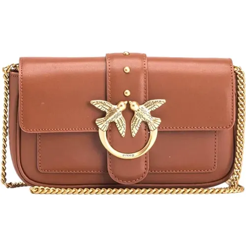 Braune Leder Love Bag mit Metallschnalle - pinko - Modalova