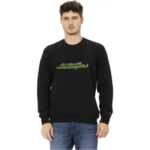 Crewneck Sweatshirt Front Print Logo Sleeve , male, Sizes: L, XL, S, M, 2XL - Automobili Lamborghini - Modalova