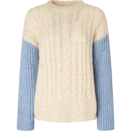 Weiß Blau Gestrickter Rundhalsausschnitt Pullover , Damen, Größe: M - Pepe Jeans - Modalova