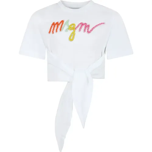 Cotton T-Shirt with Multicolored Print , unisex, Sizes: 6 Y, 4 Y, 14 Y, 12 Y - Msgm - Modalova