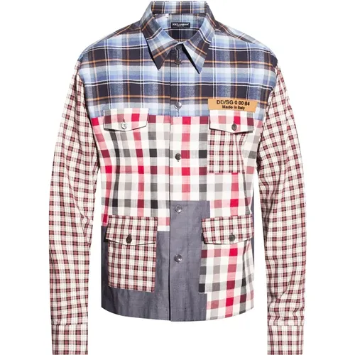 Multicolored Patchwork Shirt with Pockets , male, Sizes: XL - Dolce & Gabbana - Modalova