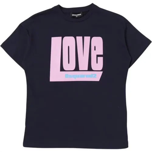 Blau Kinder T-shirt mit Pinkem Logo - Dsquared2 - Modalova