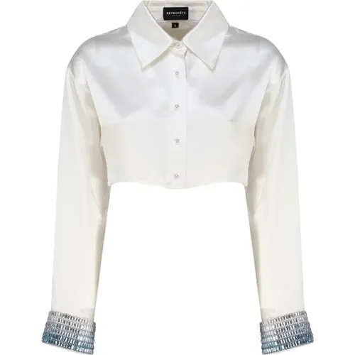Crystal Embellished Satin Shirt , female, Sizes: S - Retrofête - Modalova