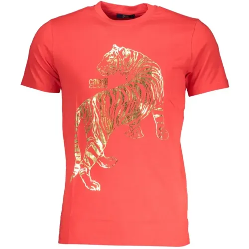 Rotes Baumwoll-Logo-Print-T-Shirt , Herren, Größe: XL - Cavalli Class - Modalova