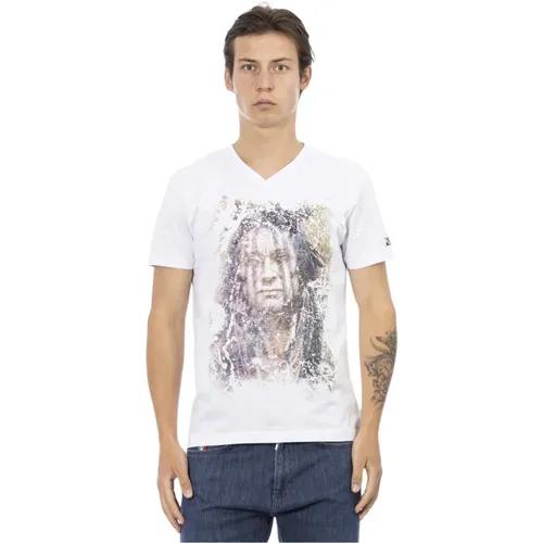 Kurzarm V-Ausschnitt T-Shirt - Frontdruck , Herren, Größe: M - Trussardi - Modalova