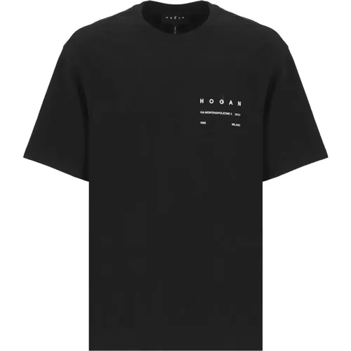 Schwarzes Baumwoll-T-Shirt mit Logo-Druck , Herren, Größe: L - Hogan - Modalova