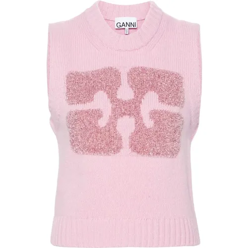 Rosa Glitzer Schmetterling Pullover , Damen, Größe: S - Ganni - Modalova