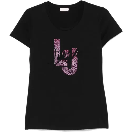 Rhinestone Embellished Crew Neck T-shirt , female, Sizes: S, L, M - Liu Jo - Modalova