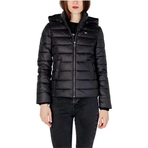 Schwarze Kapuzenjacke mit Reißverschluss , Damen, Größe: 2XS - Tommy Jeans - Modalova