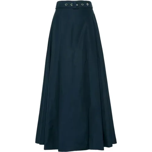 Navy Cotton Skirt with Pleat Detailing , female, Sizes: XS, 2XS - Max Mara - Modalova