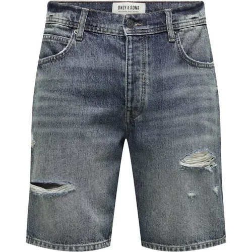 Urban Denim Shorts mit Modernem Twist , Herren, Größe: L - Only & Sons - Modalova