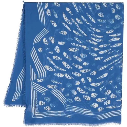 Blauer Schal mit Totenkopf-Print - alexander mcqueen - Modalova