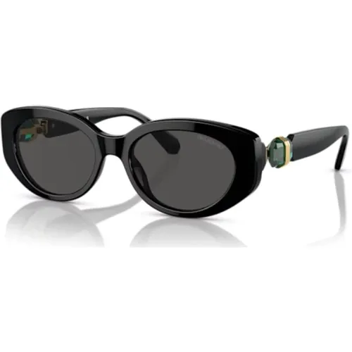 Schwarze Sonnenbrille mit Original-Etui , Damen, Größe: 53 MM - Swarovski - Modalova