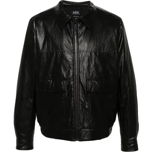 Leather Jacket with Shirt-style Collar , male, Sizes: S - A.p.c. - Modalova