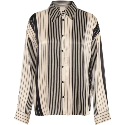 Striped Shirt Blouse Black Sandshell , female, Sizes: XS, L, M, S - Soaked in Luxury - Modalova