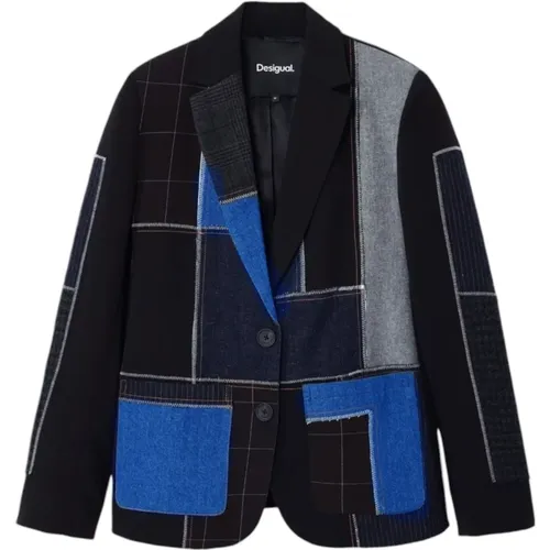 Schwarzer Geometrischer Blazer mit Reverskragen , Damen, Größe: S - Desigual - Modalova