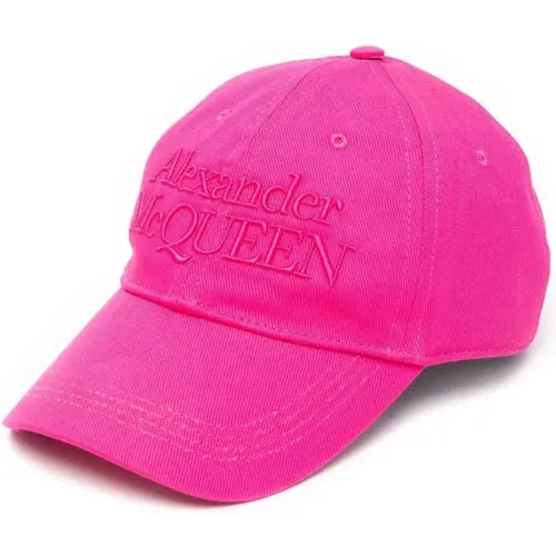 Fuchsia Pink Cotton Cap with Embroidered Logo , male, Sizes: S - alexander mcqueen - Modalova