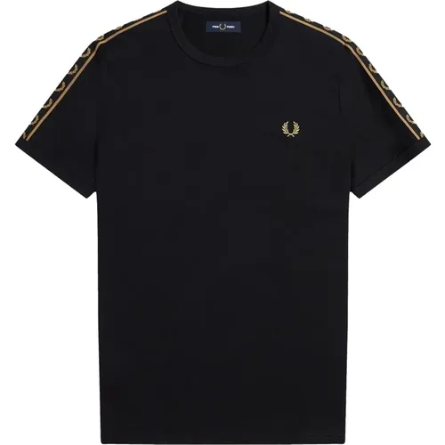 Tape Ringer T-Shirt - Schwarz/Schwarz , Herren, Größe: L - Fred Perry - Modalova