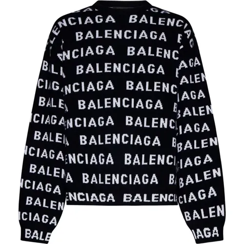 Schwarze Pullover für Männer,Sweatshirts Hoodies,Schwarzer Wollmischung Logo Pullover - Balenciaga - Modalova