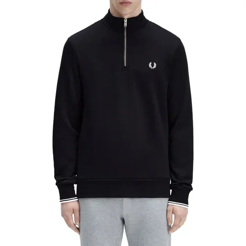 Halb-Zip-Sweatshirt Schwarz Baumwolle , Herren, Größe: 2XL - Fred Perry - Modalova