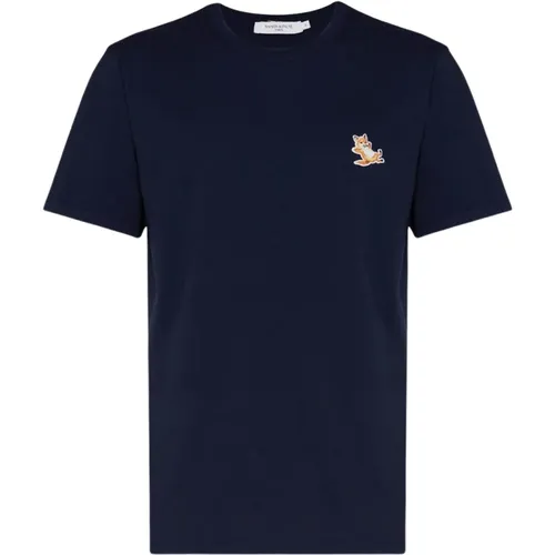 Blaues Fox Logo T-Shirt , Herren, Größe: S - Maison Kitsuné - Modalova