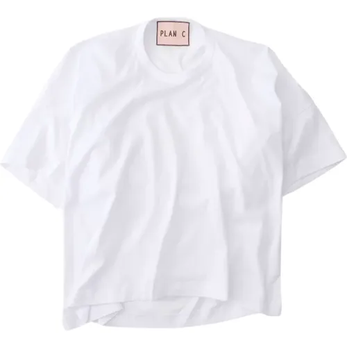 Elegantes Weißes Baumwoll-T-Shirt , Damen, Größe: L - Plan C - Modalova