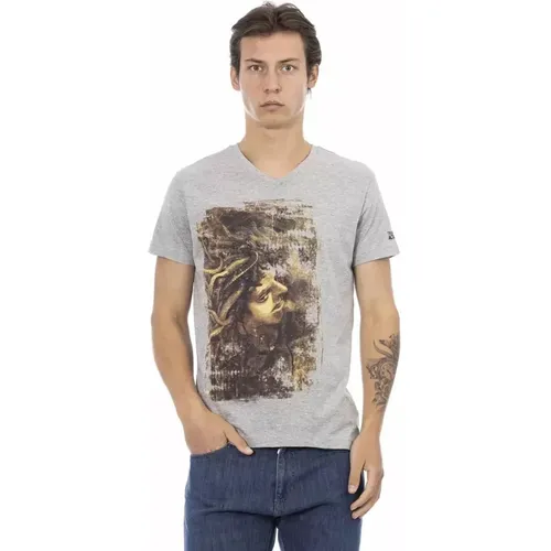 Stilvolles graues V-Ausschnitt T-Shirt mit modischem Frontprint - Trussardi - Modalova