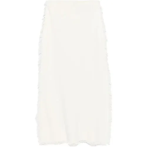 Knitted Fringed Cream Skirt , female, Sizes: L - Semicouture - Modalova